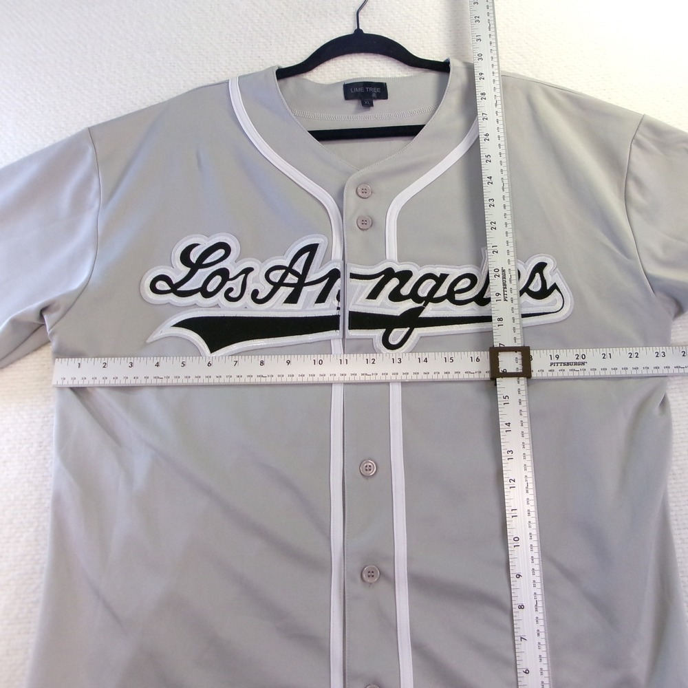 Lime Tree Mens XL Baseball Jersey Grey Los Angeles Script Button Up Athletic - Picture 2 of 6